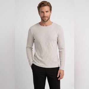 GIORGIO ARMANI Italy Cream Plissé Crinkle Textured Long Sleeve Top Sz EU-50/US-L